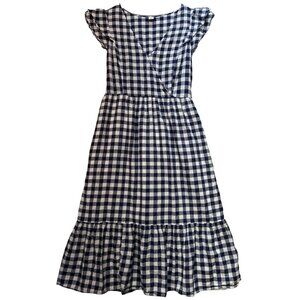 Old Navy Women's Wrap V Neck Midi Dress Flutter Sleeve Size M Blue White Gingham